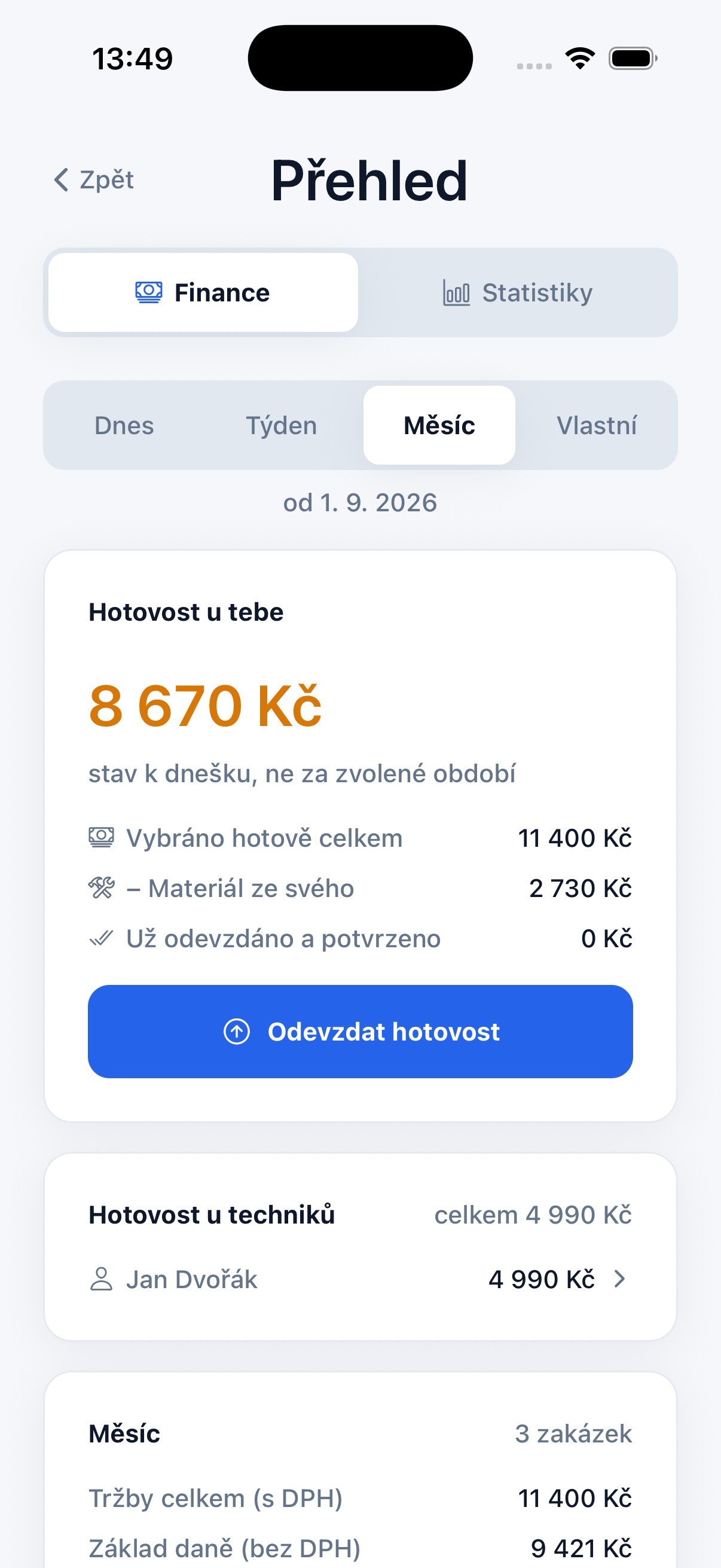 The wallet in Keyup — cash on the technician, parts out of pocket and handovers